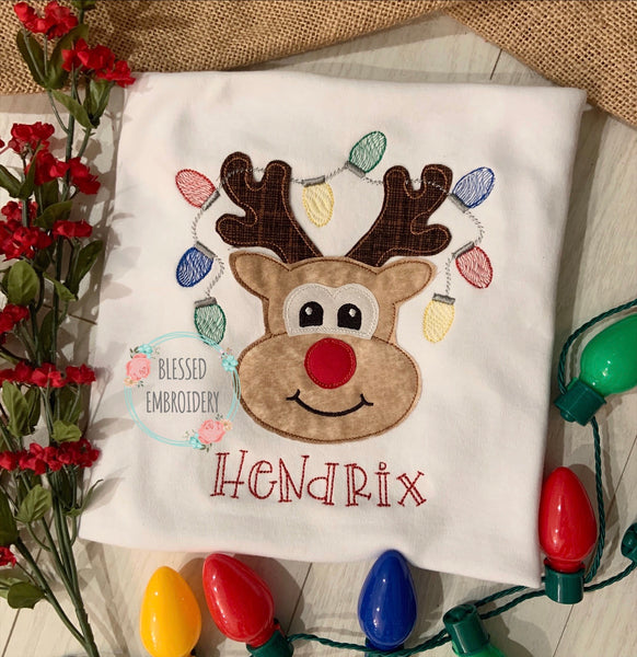 Reindeer appliqué design, boys Christmas reindeer shirt, boys monogrammed reindeer shirt
