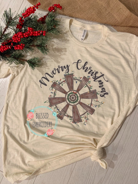 Merry Christmas windmill, Merry Christmas Printed Shirt, Merry Christmas Windmill Shirt