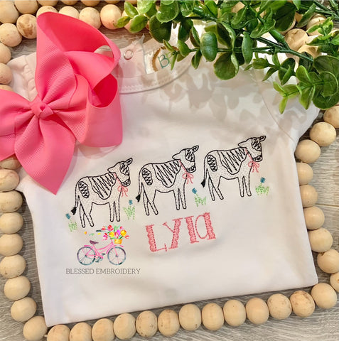Monogrammed Cow Shirt, Girls cow Shirt