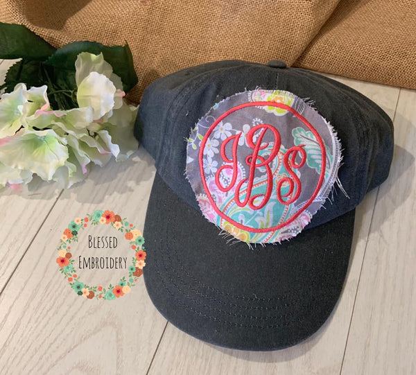 Monogrammed Raggy Patch Hat, Monogrammed Hat