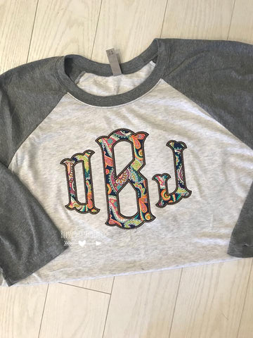 Monogrammed Shirt, Monogrammed Raglan, Monogrammed Applique Shirt