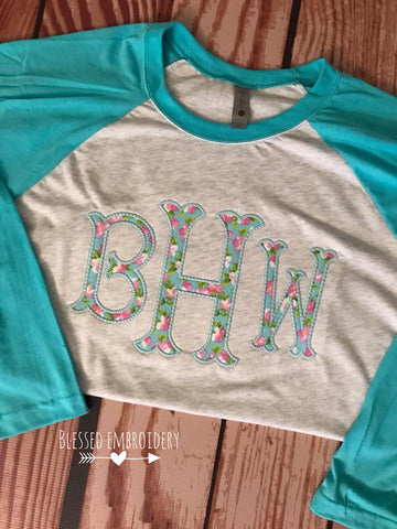 Monogrammed Shirt, Monogrammed Raglan, Monogrammed Applique Shirt