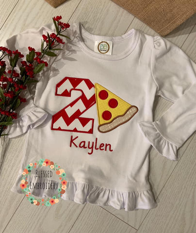 Pizza birthday Shirt, Pizza Applique Birthday Shirt