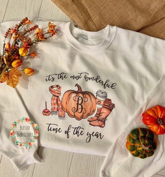 Pumpkin Spice Monogrammed Sweatshirt, The Most Wonderful Time Of The Year Sweatshirt