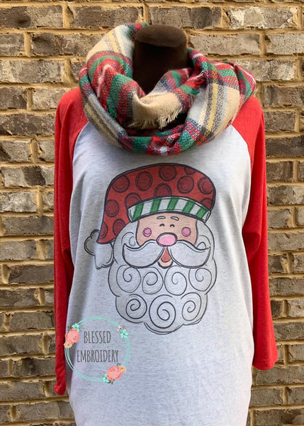 Santa Raglan Tee, Santa Printed Tee