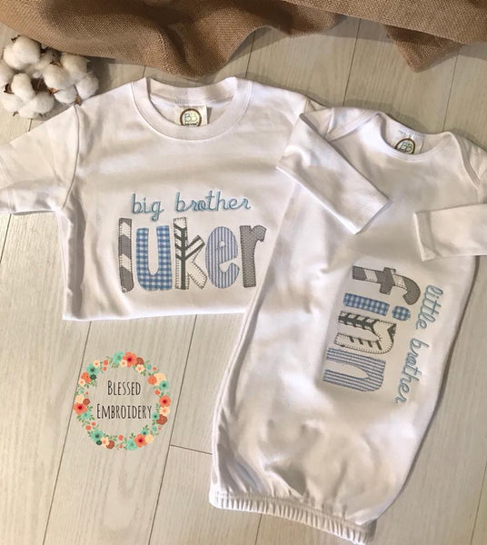 Big Brother Little brother outfits, Big Brother Shirt, Little Brother Gown, Brother Applique Outfits, little brother monogrammed gown, Brother Monogrammed outfits