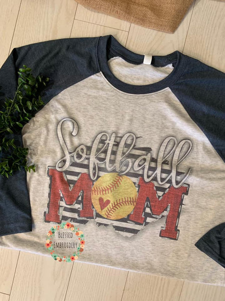 Softball Mom Raglan, Softball Mom Shirt, Softball Mom Sublimated Raglan