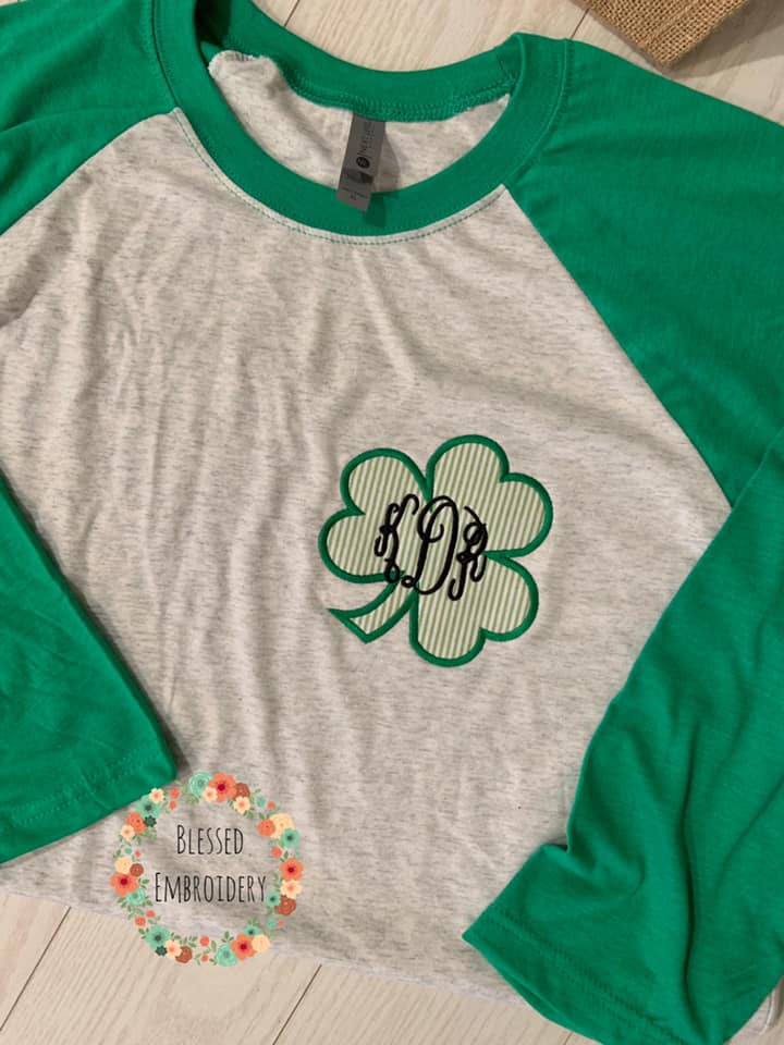 Monogrammed St. Patricks day raglan, St. Patricks Day Shirt, Monogrammed St. Patricks Day Shirt