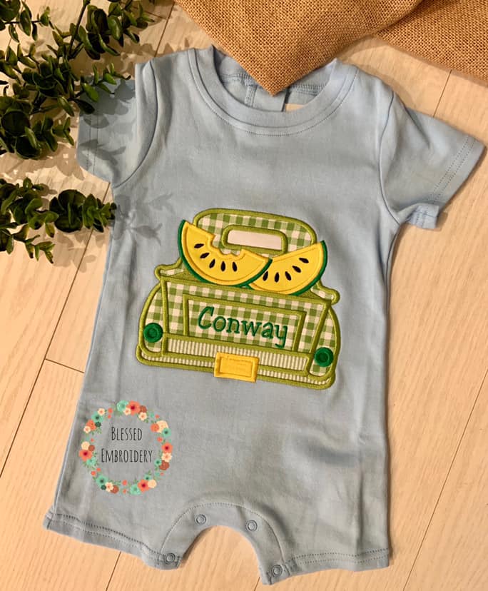 Boys Watermelon Applique Outfit, Boys Monogrammed Watermelon Truck Outfit